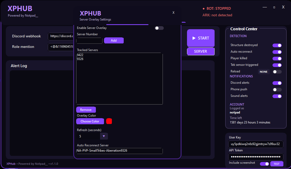 XPHub Server Overlay Settings